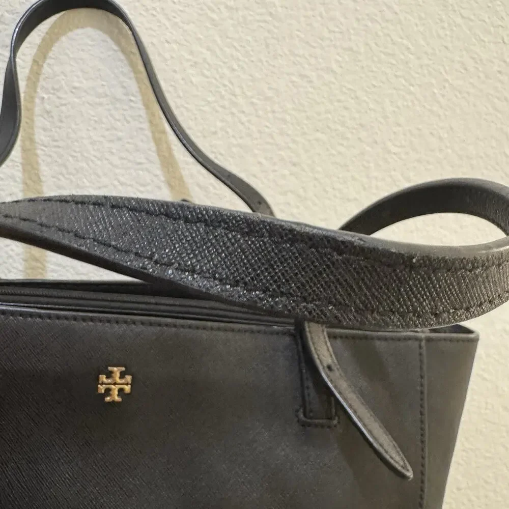Tory Burch Small York Buckle Leather Tote Black Gold Hardware